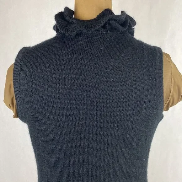 Lael Alpaca Sweater Vest Cardigan Medium Long Ruffle Collar Black Knit - Picture 8 of 16